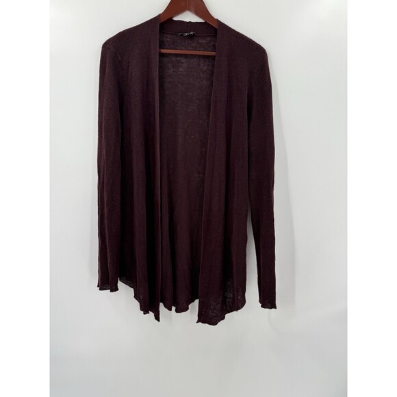 Eileen Fisher Womens Organic Linen Blackberry Open Cardigan Sweater LARGE EUC - Picture 1 of 14